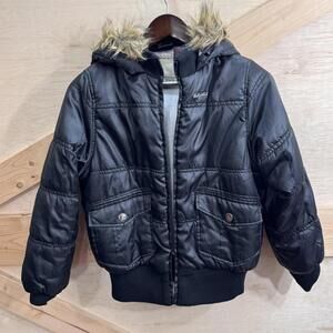 Baby Phat Jacket Womens Large Black Puffer Hooded Faux Fur Winter Coat Logo